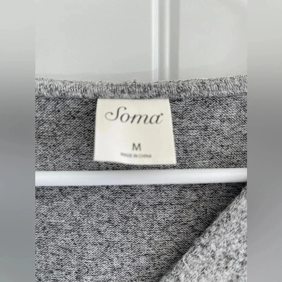 Soma Medium Brushed Cozy Long Gray Hooded V-Neck Sleepshirt - Picture 4 of 10